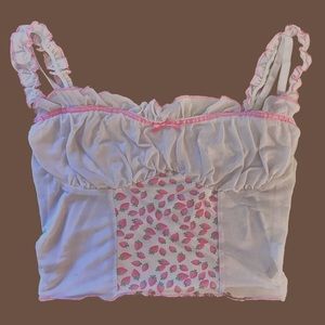 White Cropped Tank Top w/ Strawberry Patteren